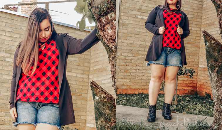 blusa xadrez e blazer